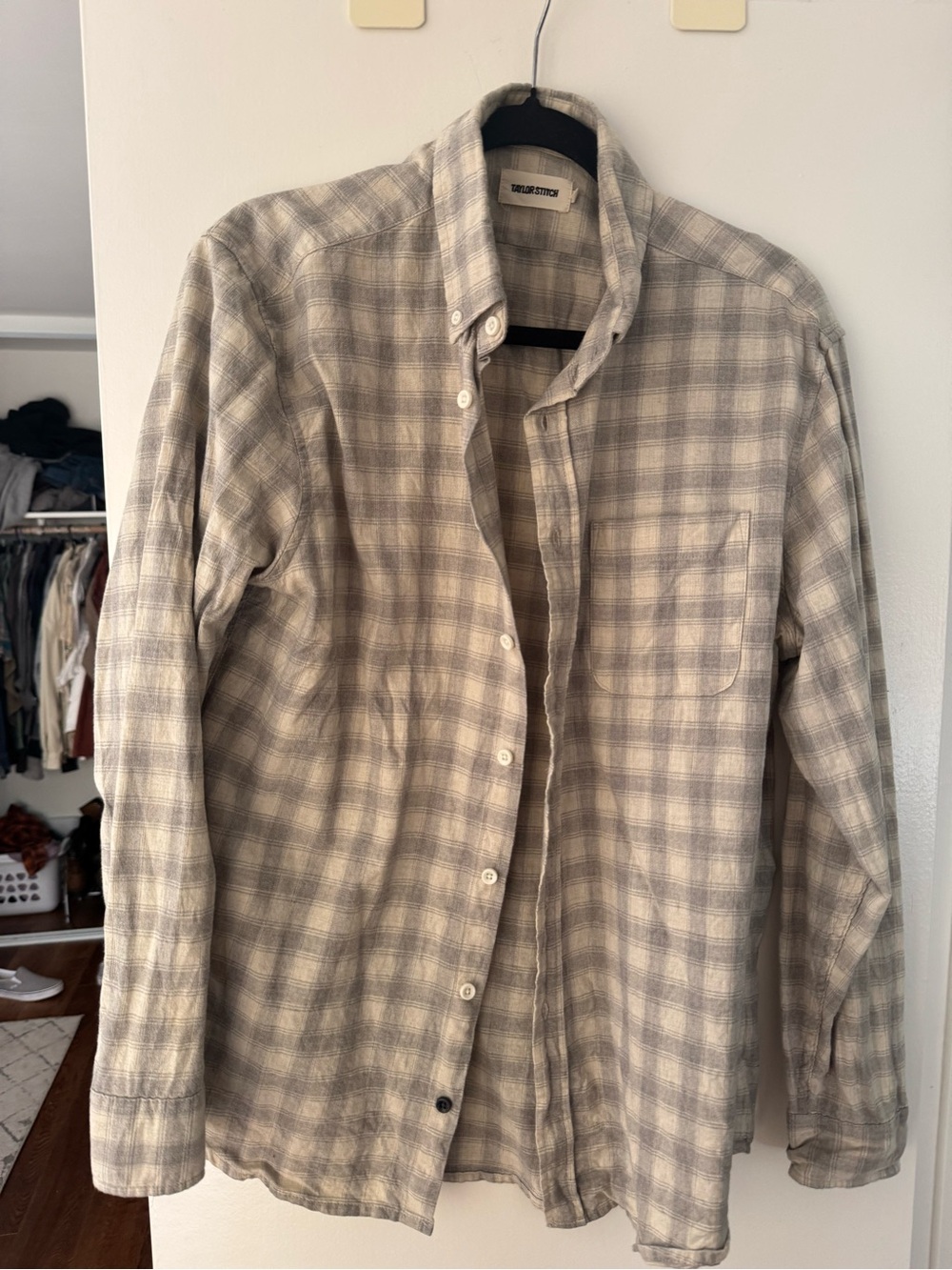 Taylor Stitch Beige and Light Gray Plaid Button-Down Shirt